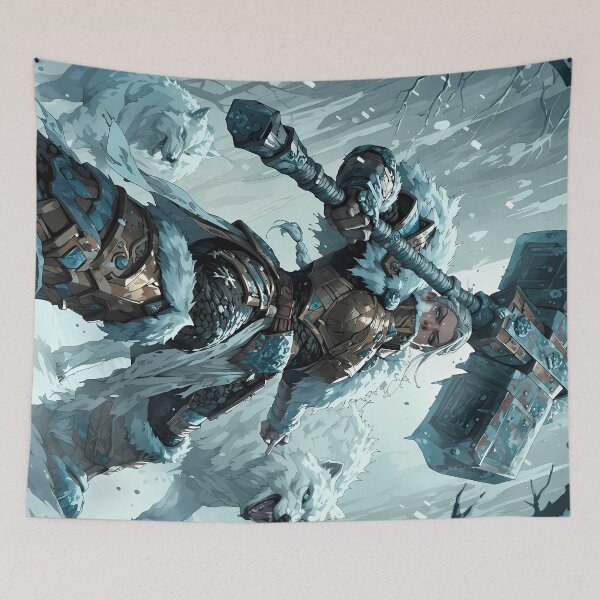 Item preview, Frozen Valkyrie Battle Maiden Direwolves Epic Fantasy Artwork designed and sold by BorgSpareParts.