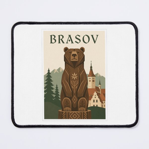 Item preview, Brașov Carved Bear Travel Poster designed and sold by Beyond Destinations.