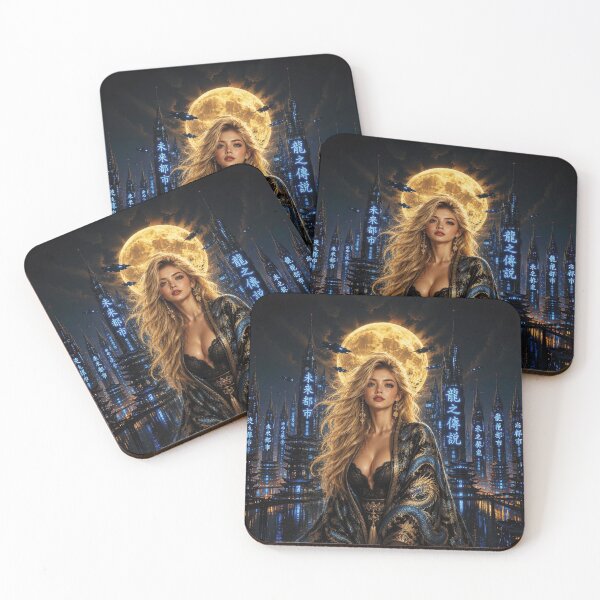 Item preview, Cyberpunk Dragon Robe Portrait of Caucasian Woman with blonde hair  designed and sold by Lucia Amaris Art.