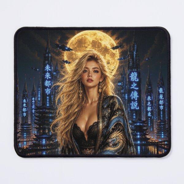 Item preview, Cyberpunk Dragon Robe Portrait of Caucasian Woman with blonde hair designed and sold by Lucia Amaris Art.