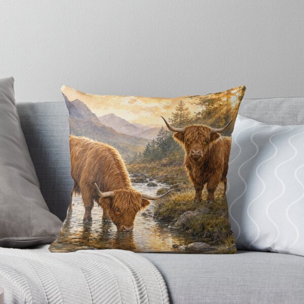 Item preview, Highland Cows Besides a Scottish Stream - Wildlife at the River Series (Landscape) designed and sold by Island Pace Design.