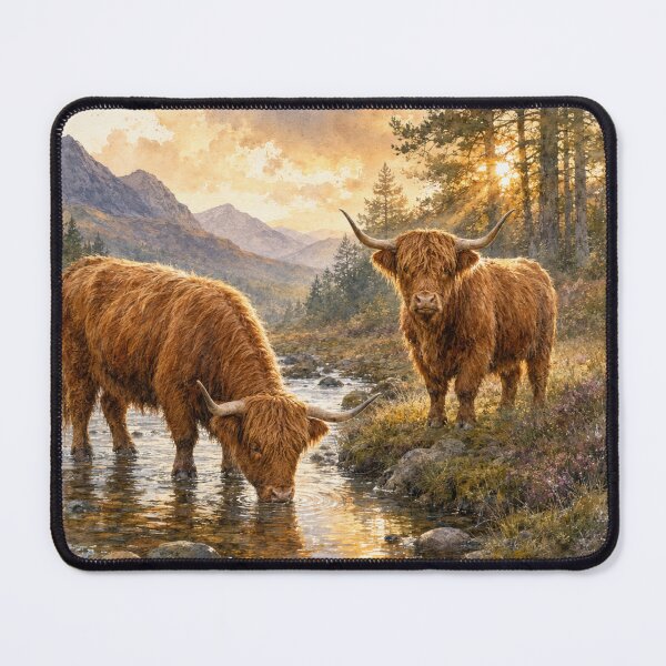 Item preview, Highland Cows Besides a Scottish Stream - Wildlife at the River Series (Landscape) designed and sold by Island Pace Design.