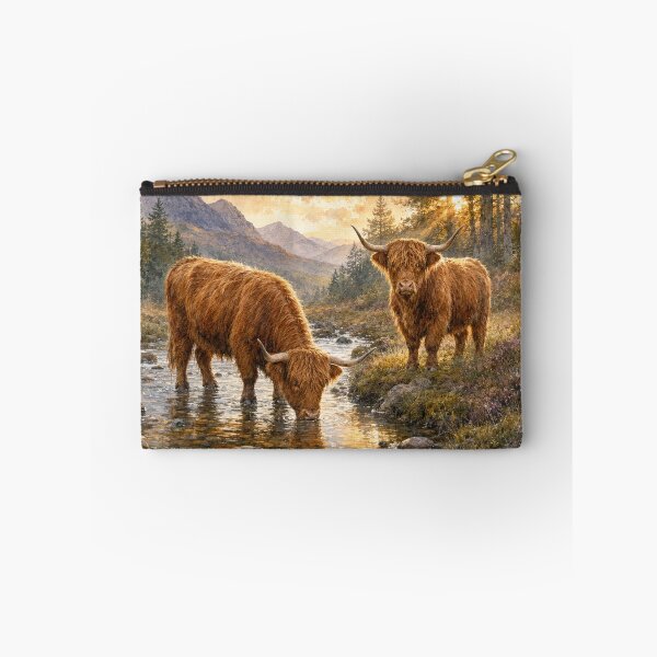 Item preview, Highland Cows Besides a Scottish Stream - Wildlife at the River Series (Portrait) designed and sold by Island Pace Design.