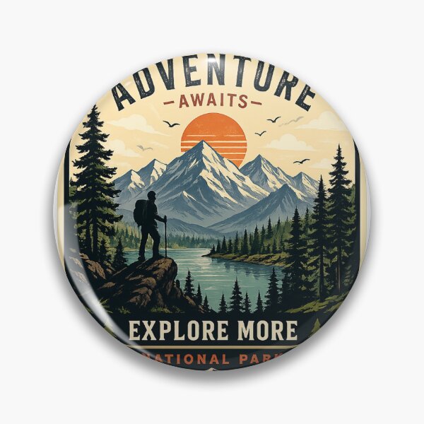 Item preview, Adventure Awaits Vintage National Park Retro Hiking Badge Sticker designed and sold by DESPOT07.