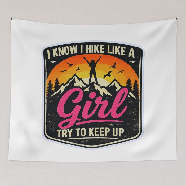 Item preview, I Know I Hike Like a Girl – Empowering Hiking Badge Sticker designed and sold by GabeMountainArt.