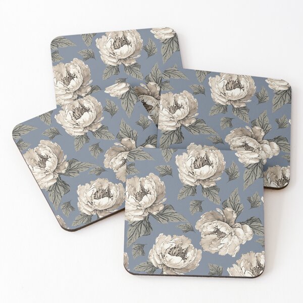 Item preview,  Vintage Sepia Peony Floral Pattern On A Slate Blue designed and sold by Ayesha Saleem.