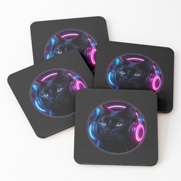 Item preview, Synthwave Aesthetic Neon Circle Black Cat designed and sold by Moodprint5.