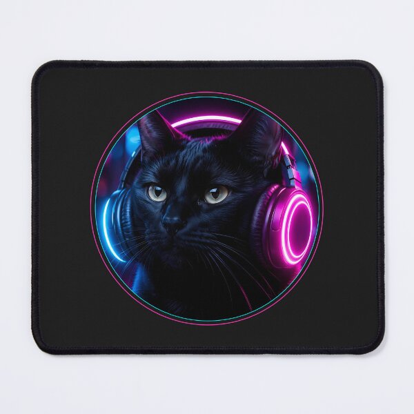 Item preview, Synthwave Aesthetic Neon Circle Black Cat designed and sold by Moodprint5.