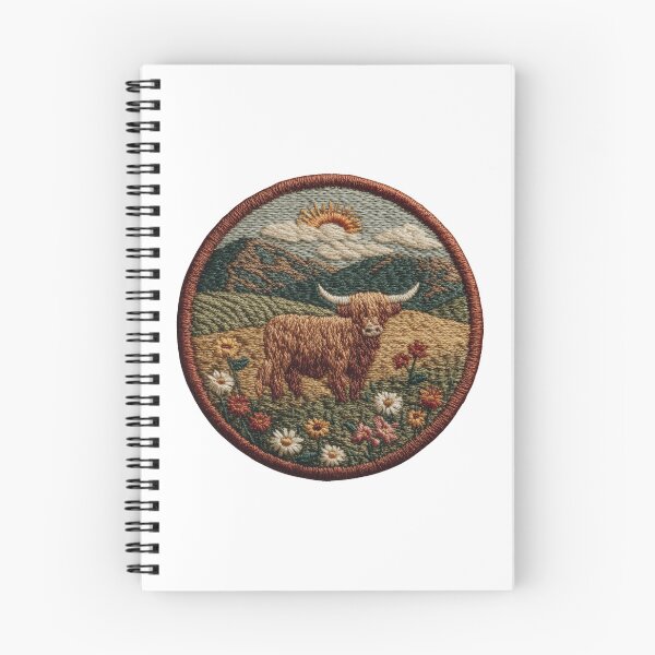 Item preview, Highland cow Patch in mountain landscape designed and sold by filou designs.