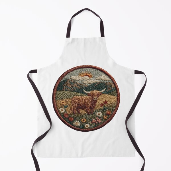 Item preview, Highland cow Patch in mountain landscape designed and sold by filou designs.