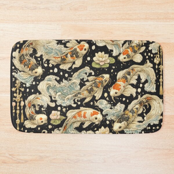 Item preview, Japanese Koi Fish Seamless Pattern | Traditional Sakura & Ocean Waves Botanical Illustration designed and sold by AvalonTshirts.