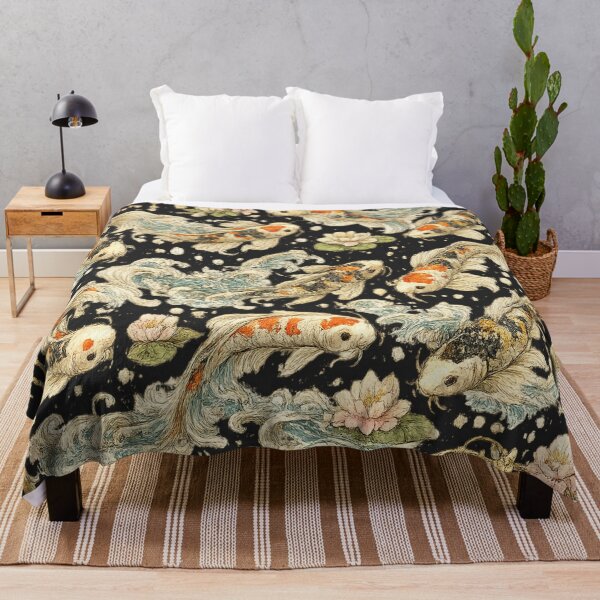 Item preview, Japanese Koi Fish Seamless Pattern | Traditional Sakura & Ocean Waves Botanical Illustration designed and sold by AvalonTshirts.