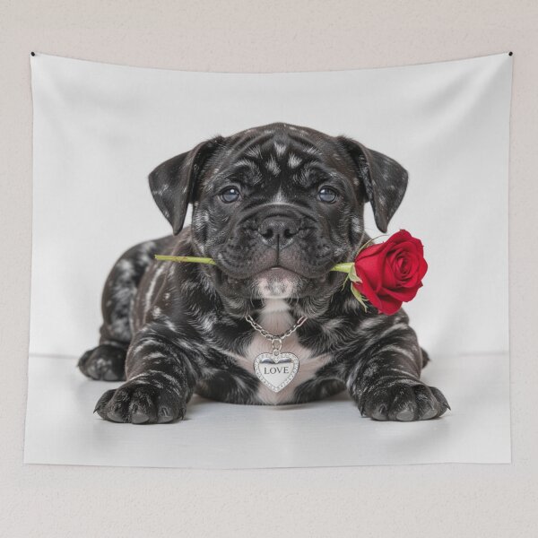 Item preview, Cute little Bulldog Puppy tells you "I love you" with red Rose designed and sold by Segasprojects.