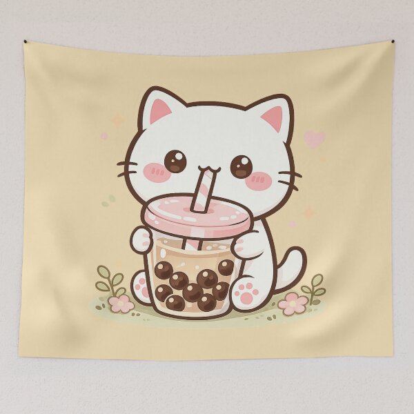 Item preview, Cute Boba Cat Kawaii Chibi Bubble Tea Illustration designed and sold by ZyloPrints.