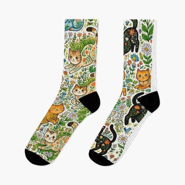 Item preview, Whimsical Wildflower Cats Seamless Pattern designed and sold by Iampoji.