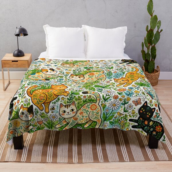 Item preview, Whimsical Wildflower Cats Seamless Pattern designed and sold by Iampoji.