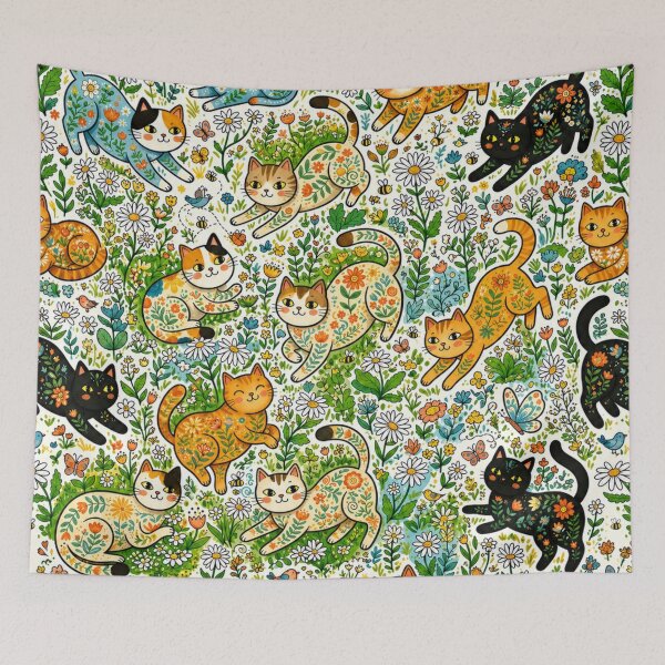 Item preview, Whimsical Wildflower Cats Seamless Pattern designed and sold by Iampoji.