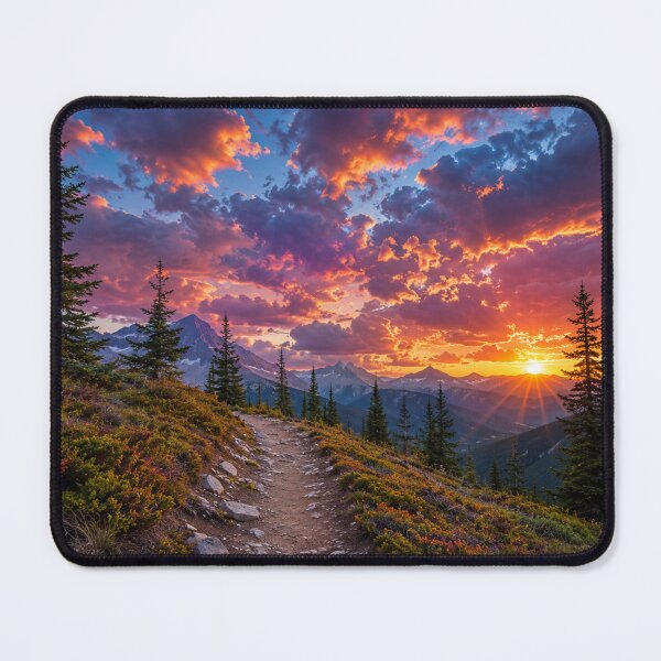 Item preview, Mountain Trail at Vibrant Sunset with Dramatic Sky and Alpine Peaks designed and sold by Wild Bloom Paws.