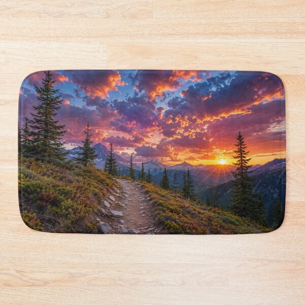 Item preview, Mountain Trail at Vibrant Sunset with Dramatic Sky and Alpine Peaks designed and sold by Wild Bloom Paws.