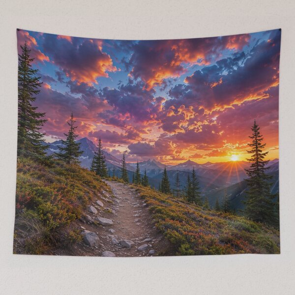 Item preview, Mountain Trail at Vibrant Sunset with Dramatic Sky and Alpine Peaks designed and sold by Wild Bloom Paws.