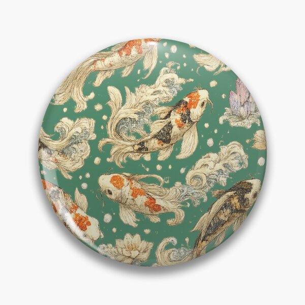 Item preview, Japanese Koi Fish Seamless Pattern | Traditional Sakura & Ocean Waves Botanical Illustration designed and sold by AvalonTshirts.