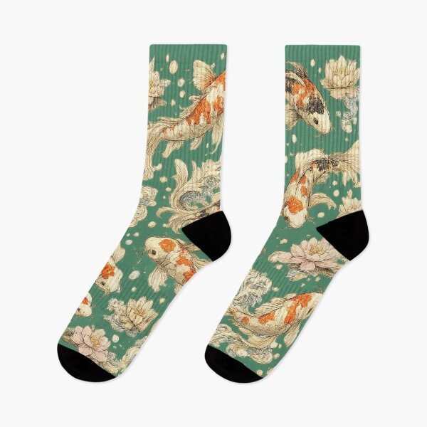 Item preview, Japanese Koi Fish Seamless Pattern | Traditional Sakura & Ocean Waves Botanical Illustration designed and sold by AvalonTshirts.