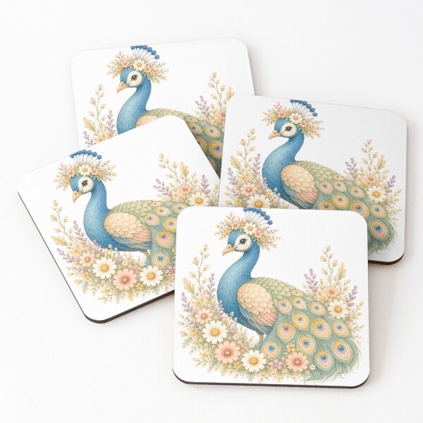 Item preview, Cute Floral Peacock Cottagecore Pastel Botanical Illustration designed and sold by ChubbyGoong.