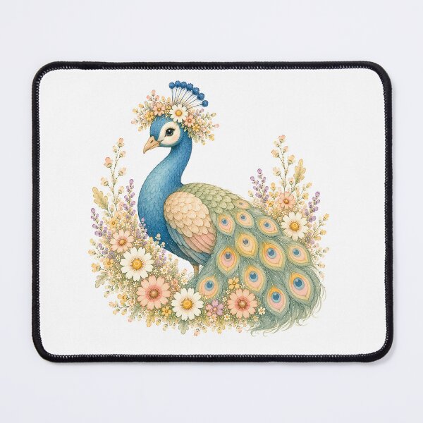 Item preview, Cute Floral Peacock Cottagecore Pastel Botanical Illustration designed and sold by ChubbyGoong.