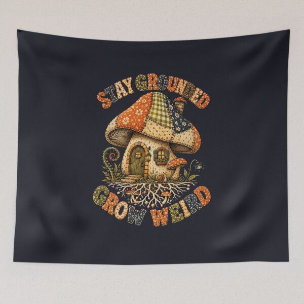Item preview, Patchwork Mushroom House - Stay Grounded, Grow Wild designed and sold by PitsFusion.