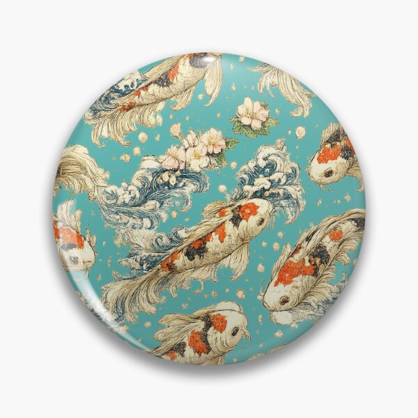 Item preview, Japanese Koi Fish Seamless Pattern | Traditional Sakura & Ocean Waves Botanical Illustration designed and sold by AvalonTshirts.