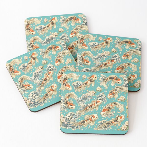 Item preview, Japanese Koi Fish Seamless Pattern | Traditional Sakura & Ocean Waves Botanical Illustration designed and sold by AvalonTshirts.