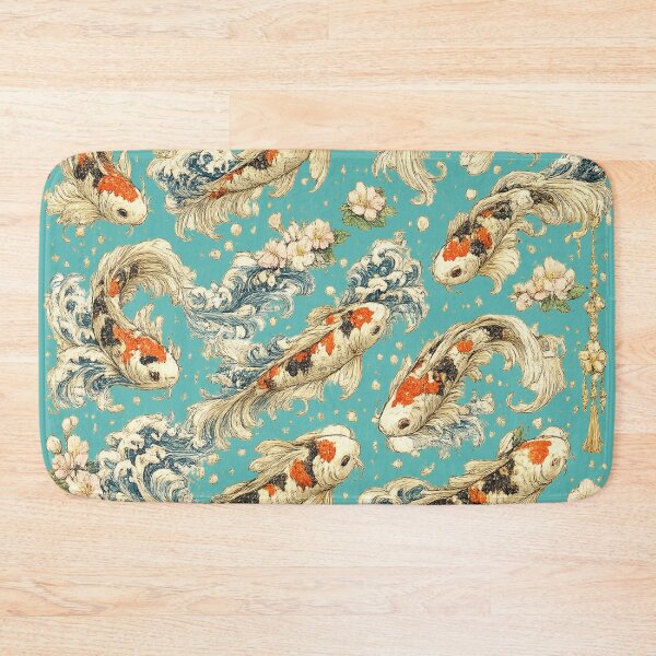Item preview, Japanese Koi Fish Seamless Pattern | Traditional Sakura & Ocean Waves Botanical Illustration designed and sold by AvalonTshirts.
