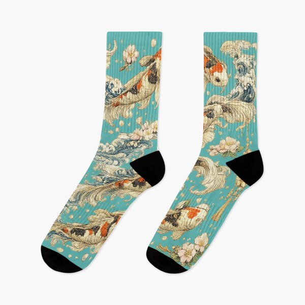 Item preview, Japanese Koi Fish Seamless Pattern | Traditional Sakura & Ocean Waves Botanical Illustration designed and sold by AvalonTshirts.
