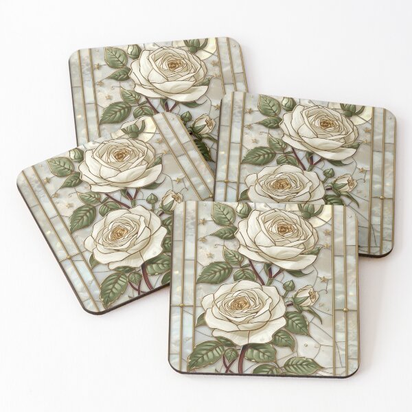 Item preview, White Roses Stained Glass Gothic Aesthetic Elegant designed and sold by BriSher.