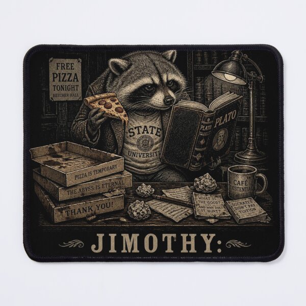 Item preview, Dark Academia Funny Raccoon Jimothy Free Pizza Existential Dread Student Art designed and sold by thoughtswear.