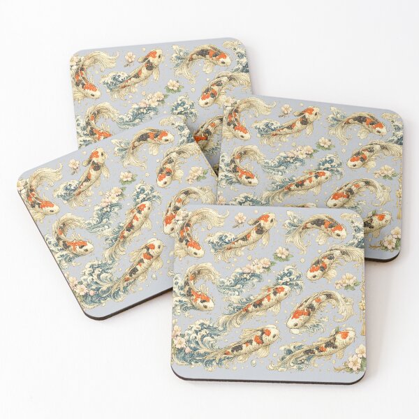 Item preview, Japanese Koi Fish Seamless Pattern | Traditional Sakura & Ocean Waves Botanical Illustration designed and sold by AvalonTshirts.