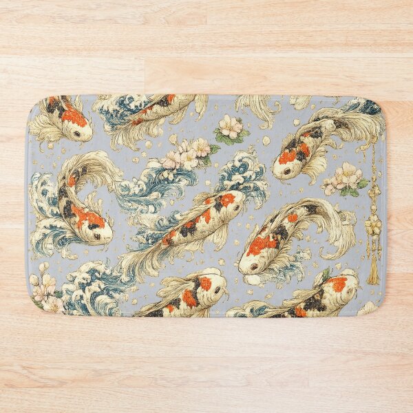 Item preview, Japanese Koi Fish Seamless Pattern | Traditional Sakura & Ocean Waves Botanical Illustration designed and sold by AvalonTshirts.