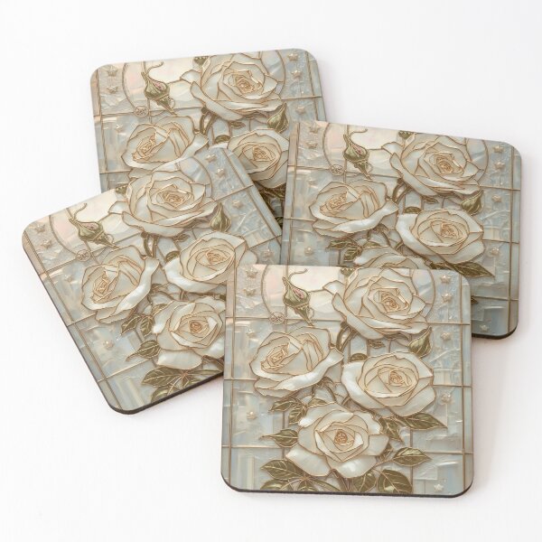 Item preview, White Roses Stained Glass Gothic Aesthetic Elegant designed and sold by BriSher.