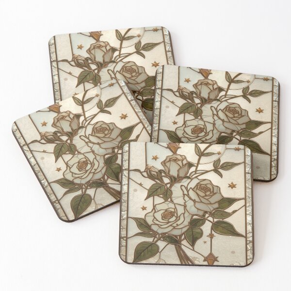 Item preview, White Roses Stained Glass Gothic Aesthetic Elegant designed and sold by BriSher.