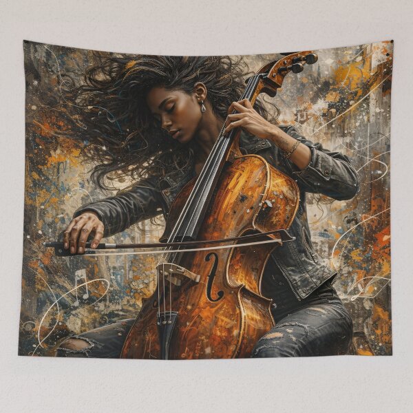 Item preview, Soulful Female Cellist – Urban Abstract Classical Music Art Print designed and sold by Kaleidoscope Print.