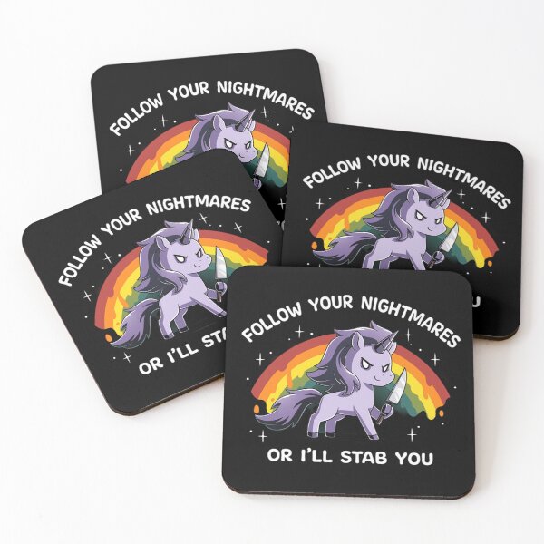 Item preview, Follow Your Nightmares Or I'll Stab You - Funny Evil Unicorn designed and sold by JossDesign15.