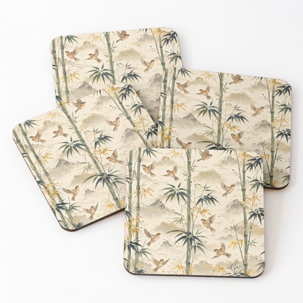 Item preview, Japanese Bamboo & Sparrow Seamless Pattern – Botanical Ink Wash Textile Design designed and sold by lavanya11.