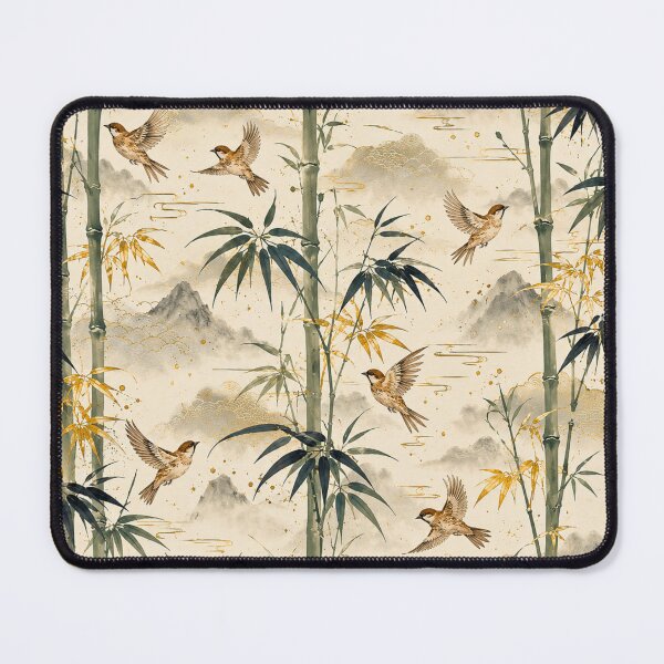 Item preview, Japanese Bamboo & Sparrow Seamless Pattern – Botanical Ink Wash Textile Design designed and sold by lavanya11.