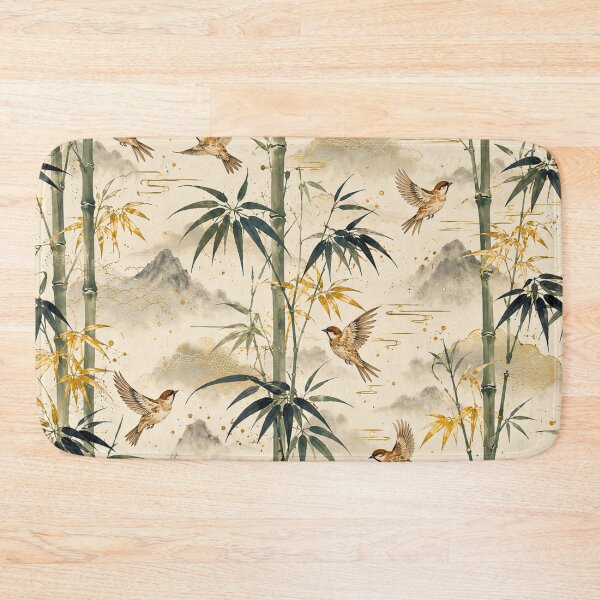 Item preview, Japanese Bamboo & Sparrow Seamless Pattern – Botanical Ink Wash Textile Design designed and sold by lavanya11.