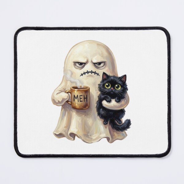 Item preview, Tired Ghost Holding Black Cat And Coffee Meh Funny Spooky designed and sold by raedattia.