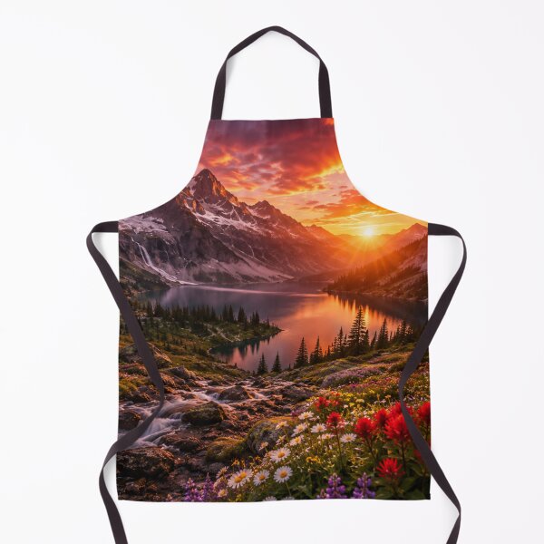 Item preview, Alpine Lake at Sunset with Wildflowers, Waterfall and Mountain Peaks designed and sold by Wild Bloom Paws.