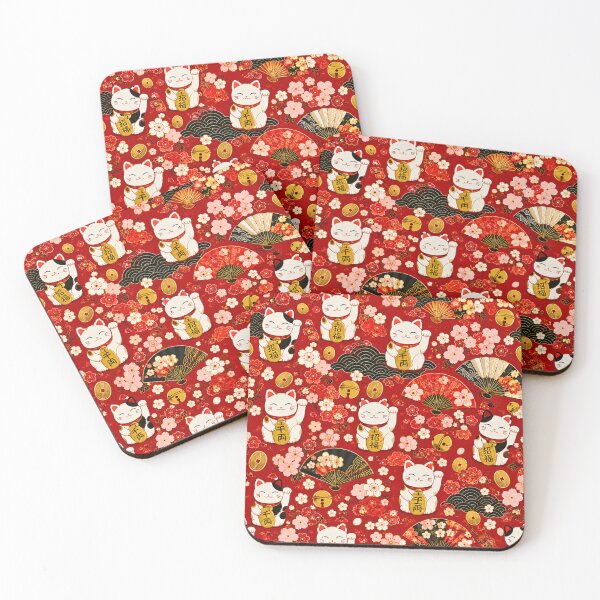 Item preview, Kawaii Maneki Neko Japanese Seamless Pattern | Lucky Cat Sakura Fabric Print | Cute Asian Floral Design designed and sold by lavanya11.
