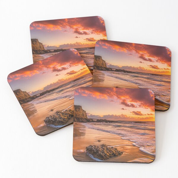 Item preview, Golden Sunset Beach with Coastal Cliffs and Rolling Ocean Waves designed and sold by Wild Bloom Paws.