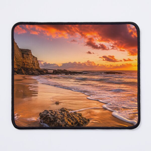 Item preview, Golden Sunset Beach with Coastal Cliffs and Rolling Ocean Waves designed and sold by Wild Bloom Paws.