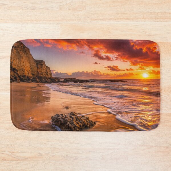 Item preview, Golden Sunset Beach with Coastal Cliffs and Rolling Ocean Waves designed and sold by Wild Bloom Paws.